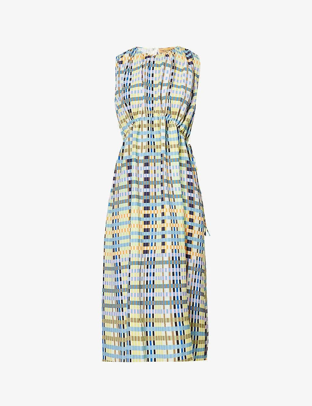 Rowena check-pattern stretch-recycled polyester midi dress