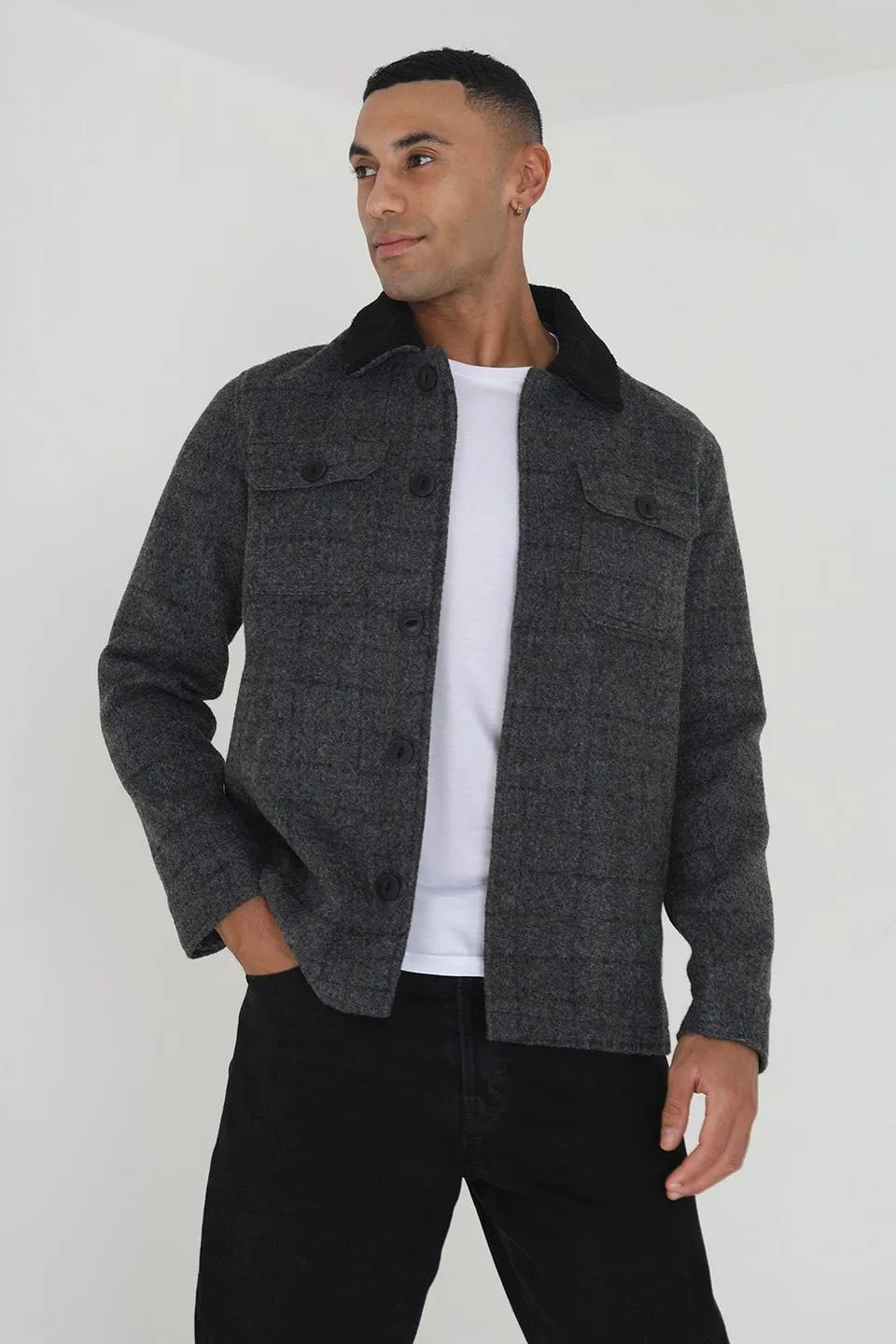 'Augustus' Checked Jacket with Sherpa Collar