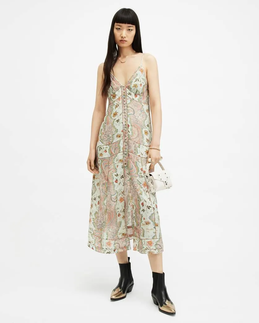 Dahlia Cascade Paisley Slim Maxi Dress