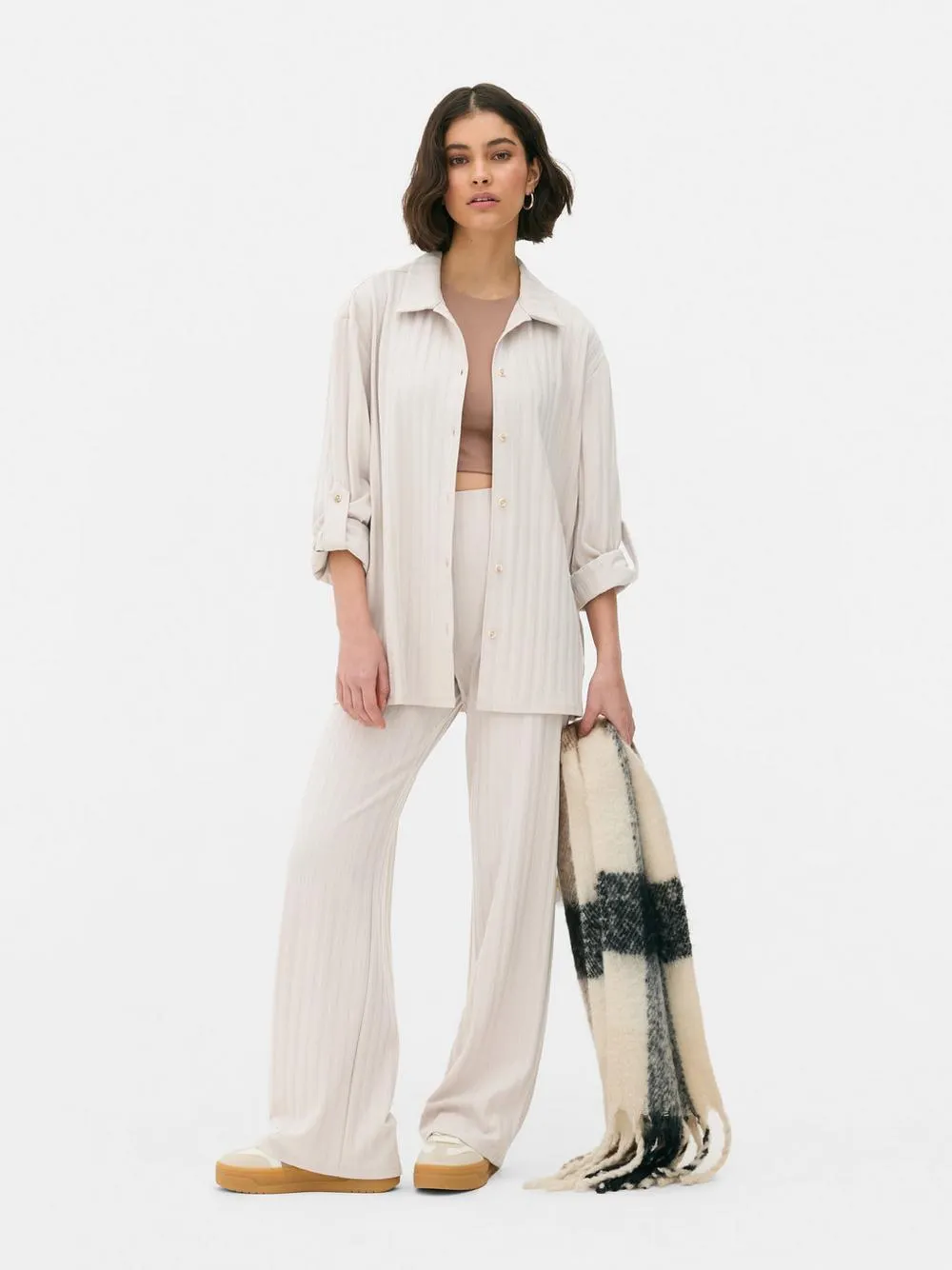 Ribbed Oversized Button-Up Shirt