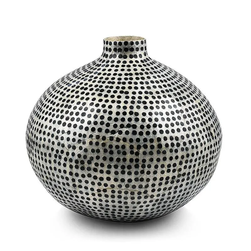 100% Handmade Capiz Circular Round Vase - Blue and White