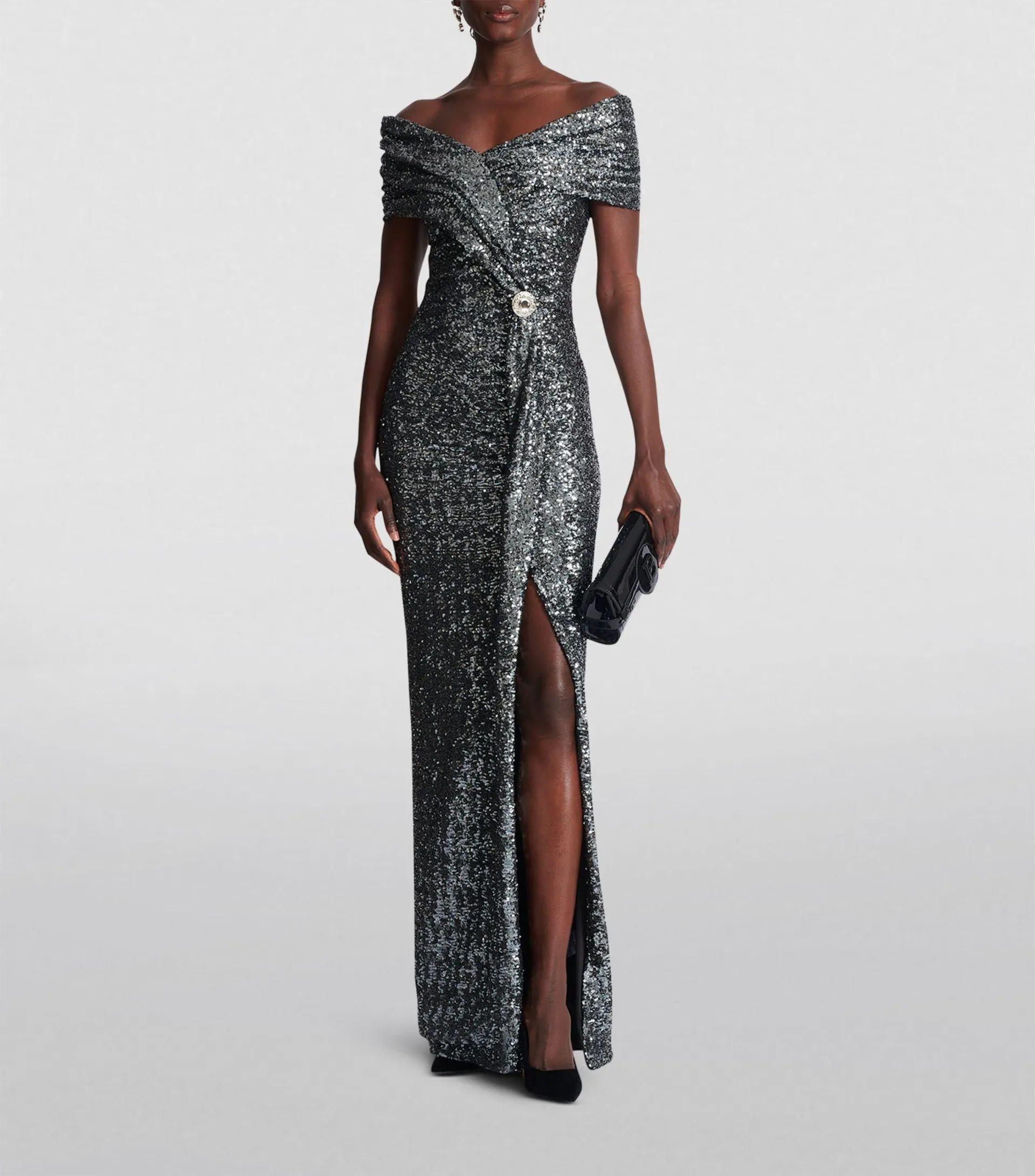 Sequinned Off-The-Shoulder Gown