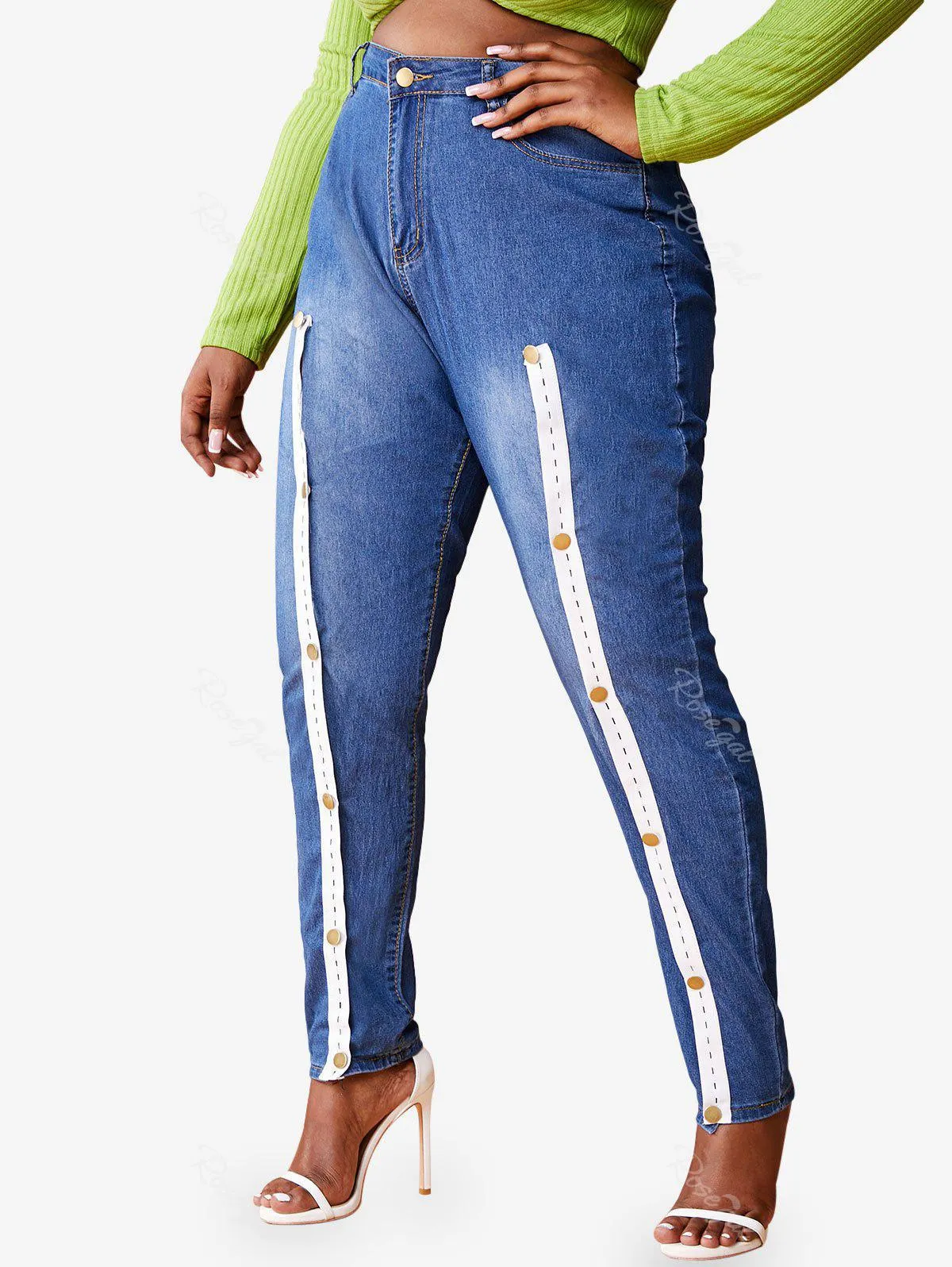 Skinny Front Slit Buttoned Tape Plus Size Jeans - 2xl