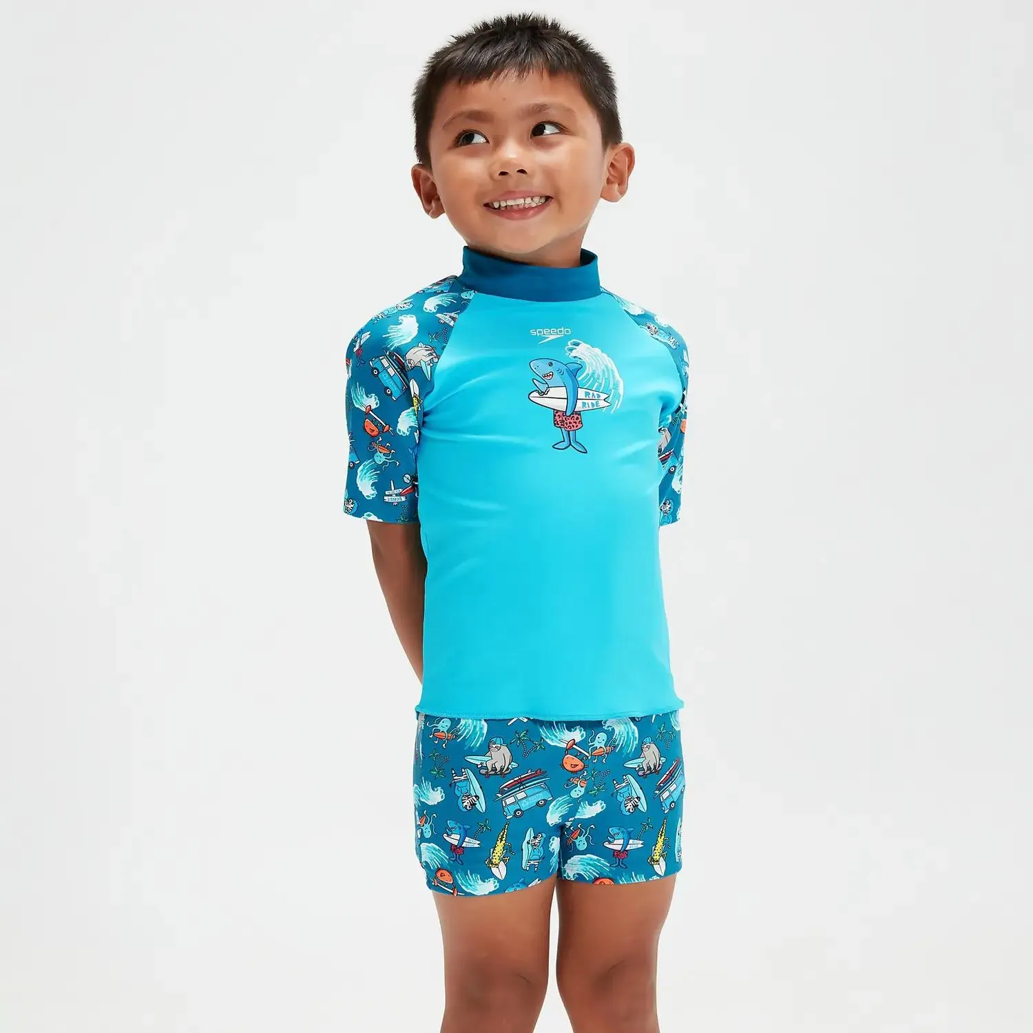 Infant Boy's Short Sleeve Printed Rash Top Set Blue