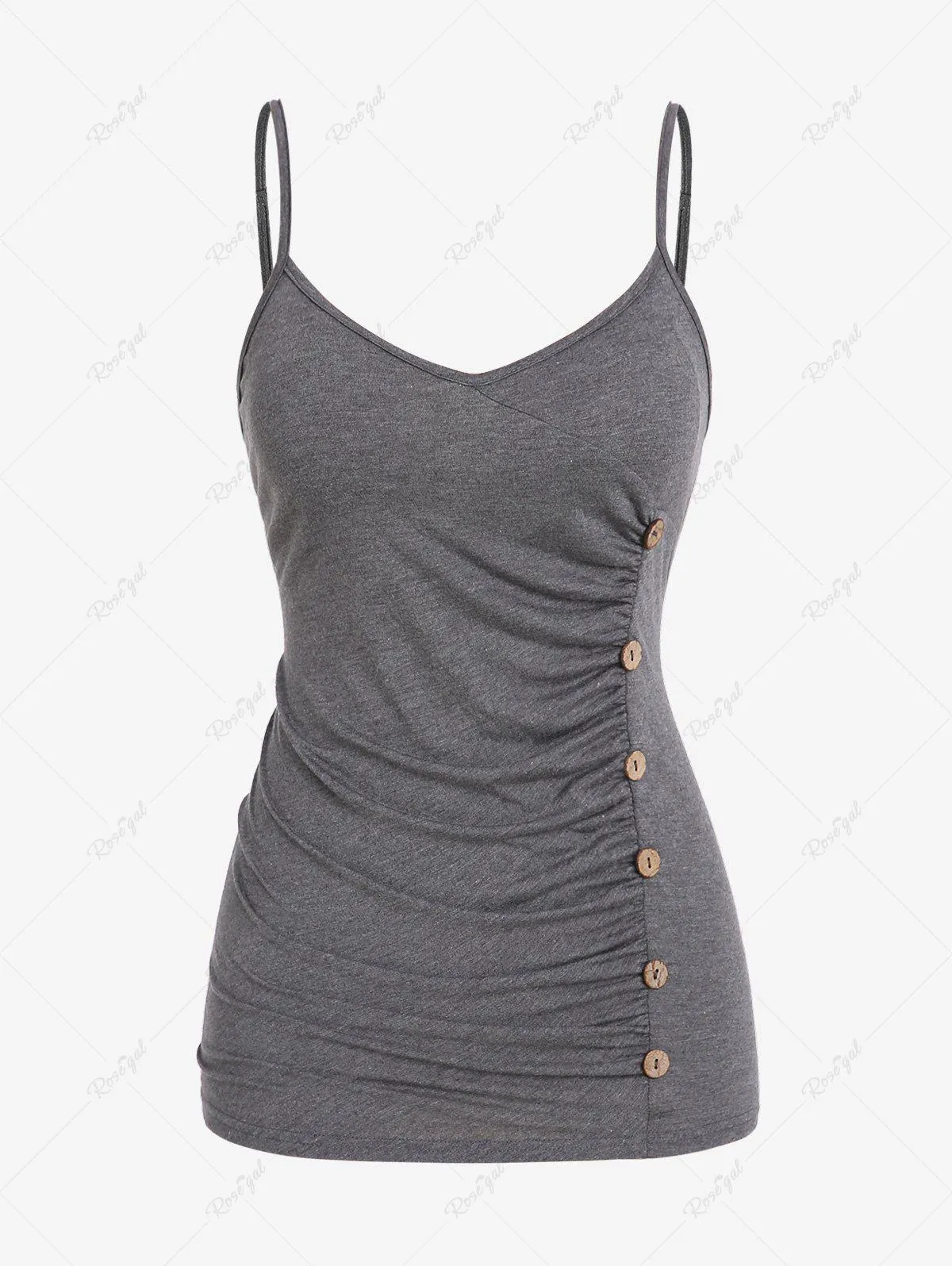 Plus Siz Ruched Backless Mock Buttons Cami Top - L | Us 12