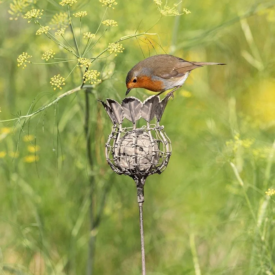 Poppy seed head fat snax feeder - aged zinc