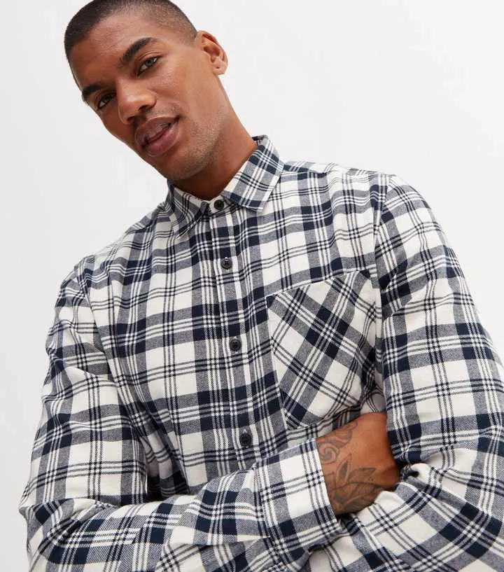 White Check Pocket Front Long Sleeve Shirt