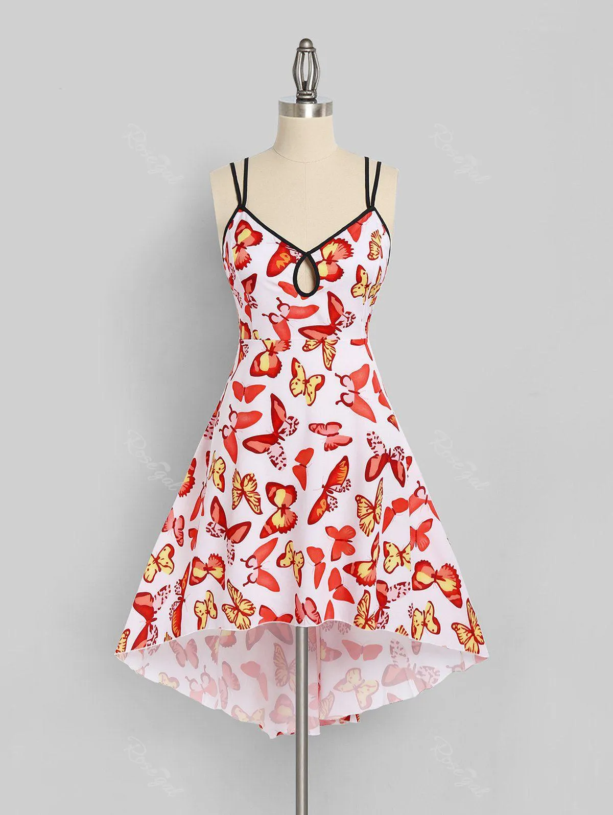 Plus Size Butterfly Print Criss Cross High Low Midi Sundress - 1x