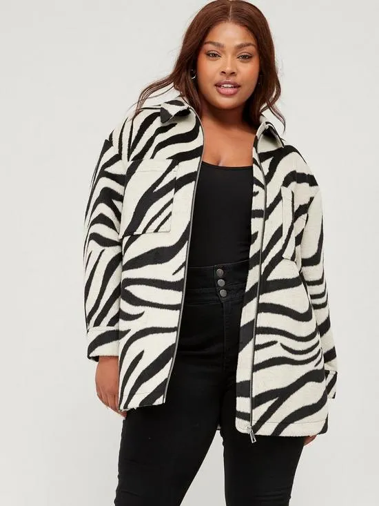Zip Through Zebra Print Jacket - Black/White