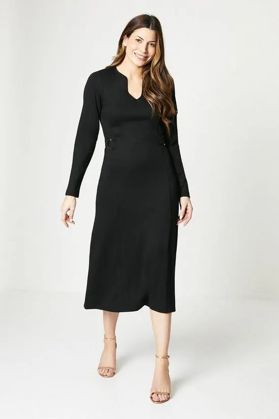 Side Buckle Detail Ponte Midi Dress