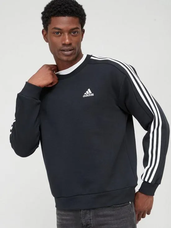 3 Stripe Crew Sweatshirt - Black/White