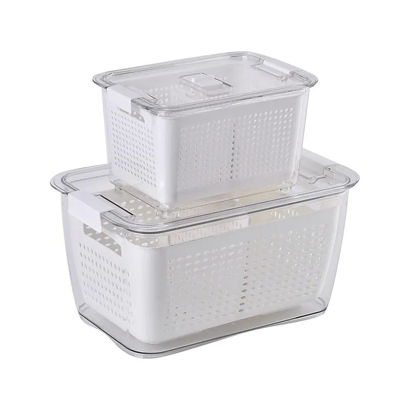Set of 2 - Homesmart Food Storage Container with Lids (Size 28x18x14 cm, 20x14x11 cm) - Transparent & White