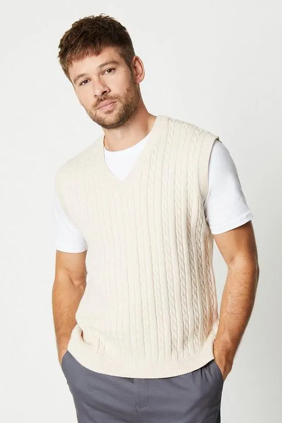 Cable Knit V Neck Vest