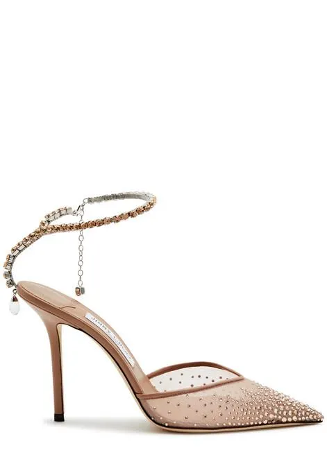 Saeda 100 crystal-embellished mesh pumps