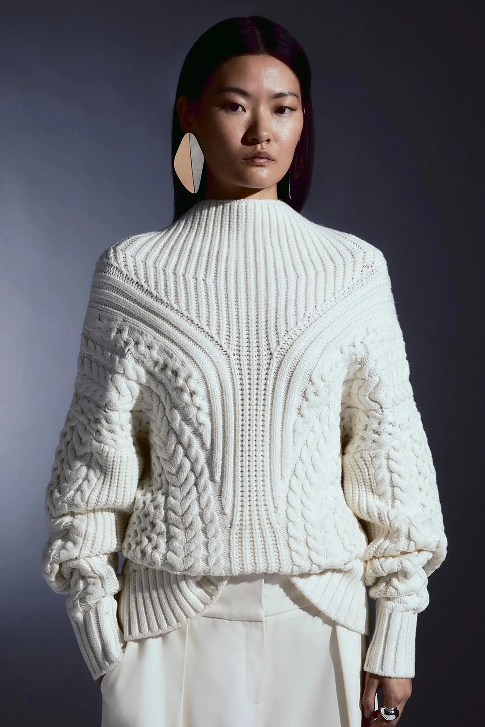 Cable Knit Balloon Sleeve Jumper