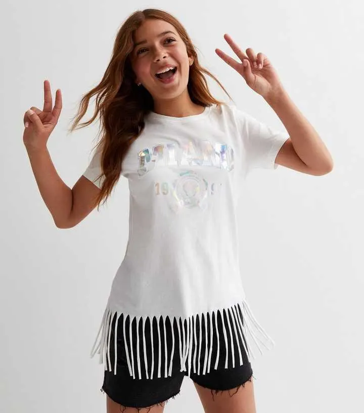 KIDS ONLY White Miami Logo Tassel T-Shirt
