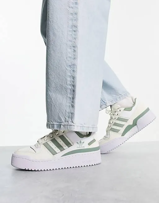 adidas Originals Forum Bold stripe trainers in white and sage green