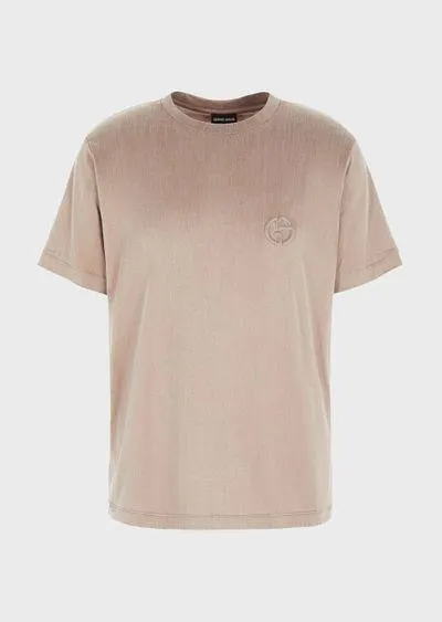 Cotton and cupro jersey T-shirt with embossed logo