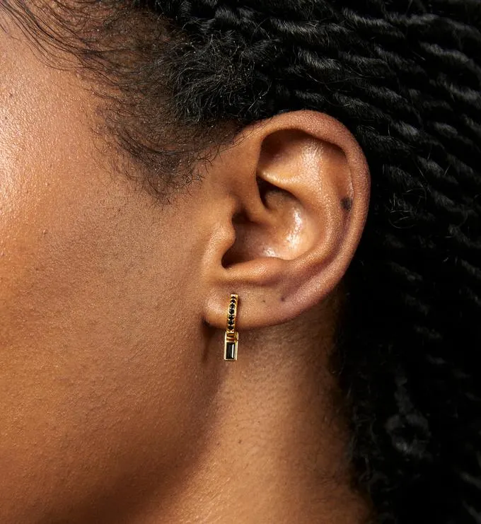 Skinny Black Spinel Gemstone Mini Huggie Earrings