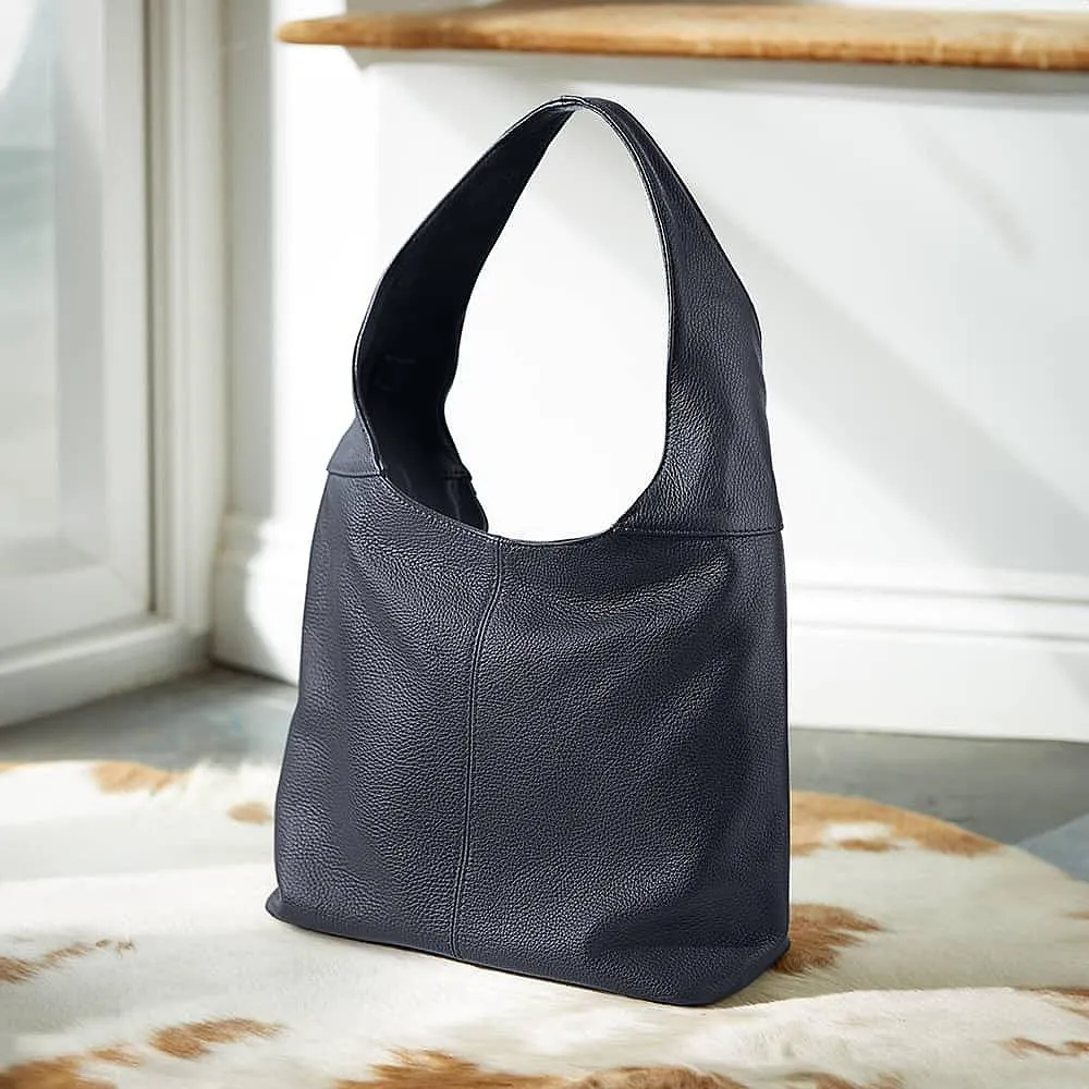 Timelessly True Navy Leather Slouch Bag