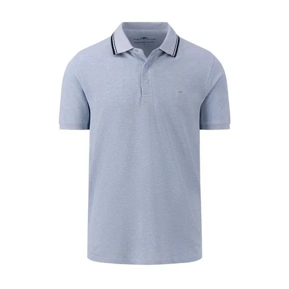 Mens Blue Popcorn Structure Polo Shirt