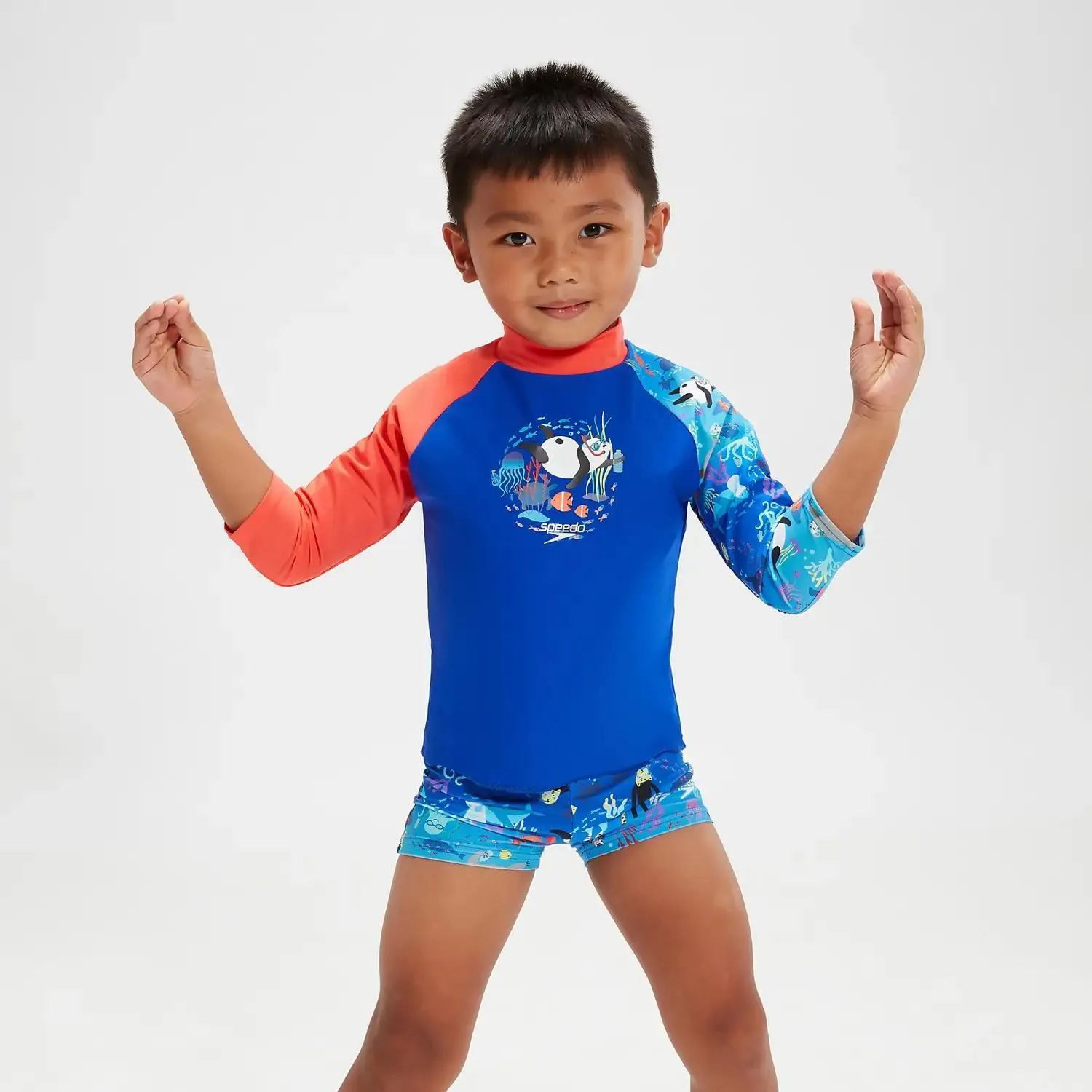 Infant Boy's Long Sleeve Printed Rash Top Coral/Blue