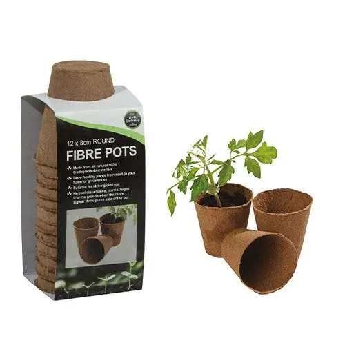 12 8cm Round Fibre Pots