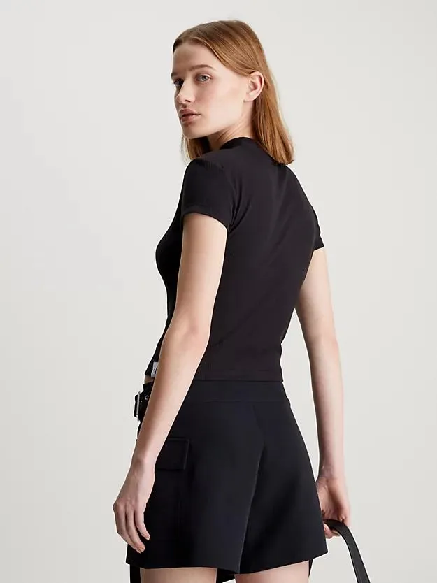 Slim Ribbed Short Sleeve Top