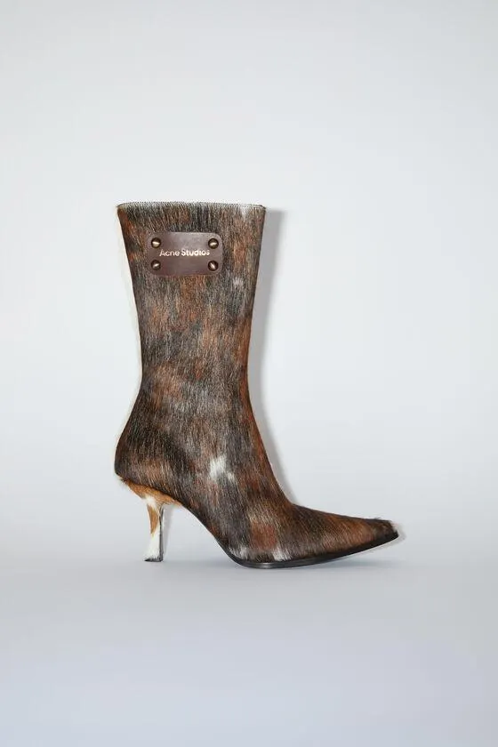 Hairy leather ankle boot