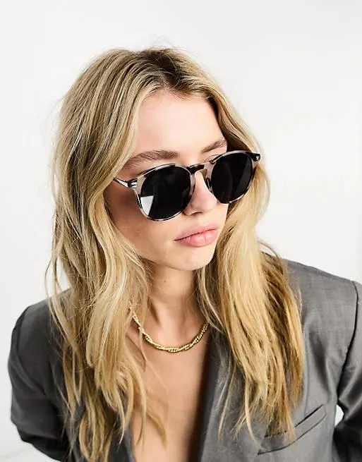 ASOS DESIGN round sunglasses in milky tort with metal temple