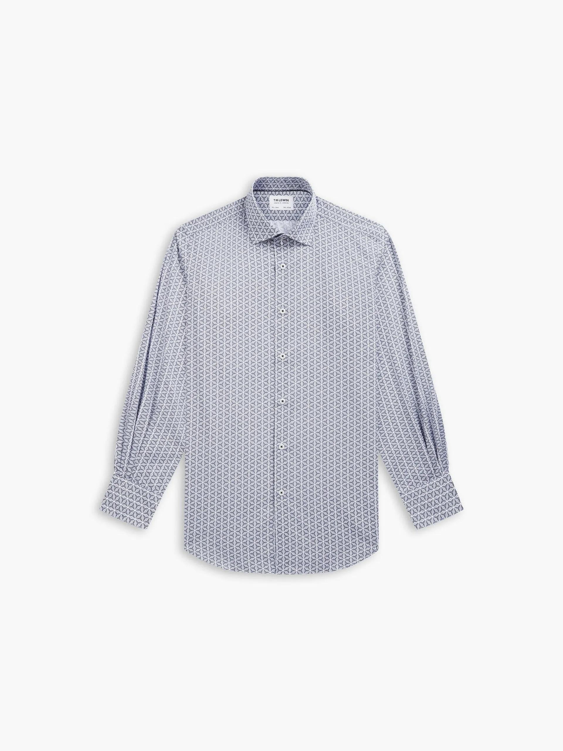 Max Cool Navy Blue Kaleidoscope Print Twill Slim Fit Single Cuff Classic Collar Shirt