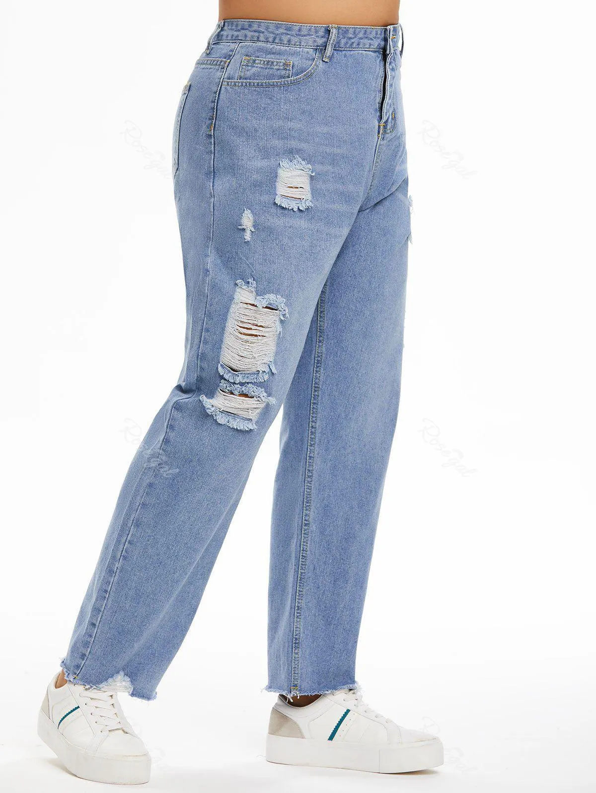 Plus Size High Rise Ripped Mom Jeans - 2xl