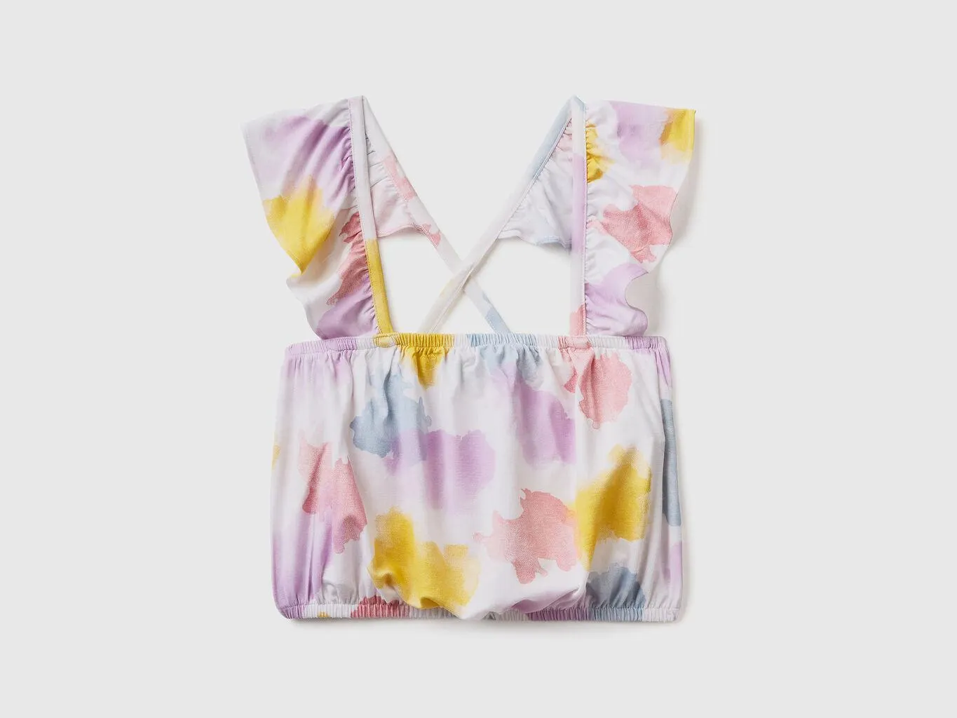 Tie-dye look crop top with rouches
