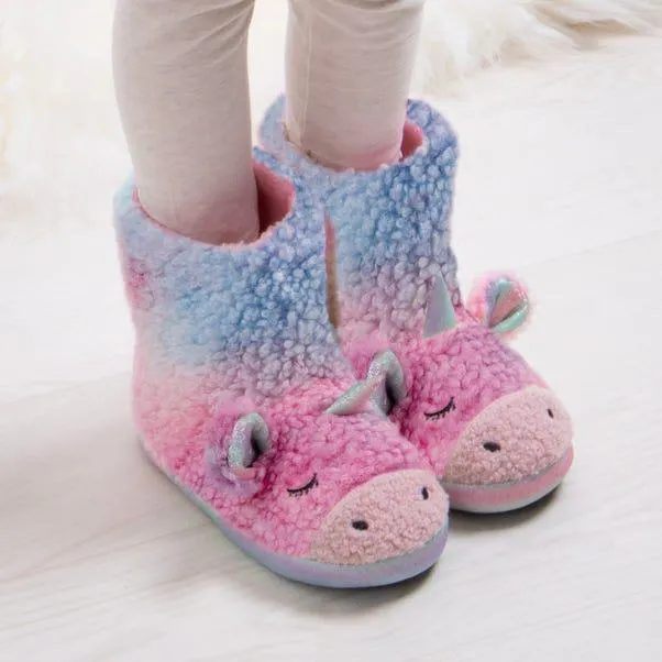 totes Kids Pink Unicorn Boot Slippers
