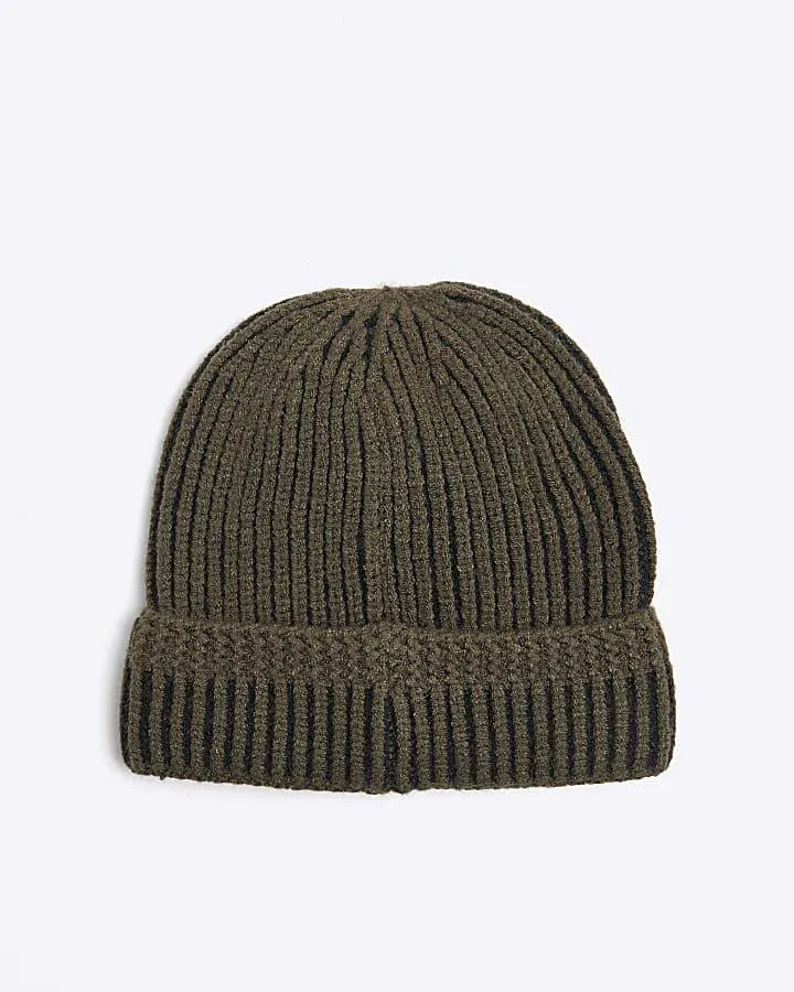 Mini boys khaki rib beanie hat