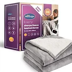 Silentnight Luxury Sherpa Fleece Heated Grey Throw - XL 180x200cm