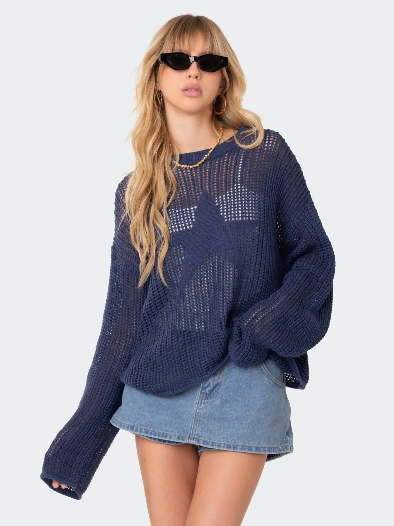 Pullovers For Women Black Cut Out Geometric Jewel Neck Long Sleeves Oversized Polyester Sweaters