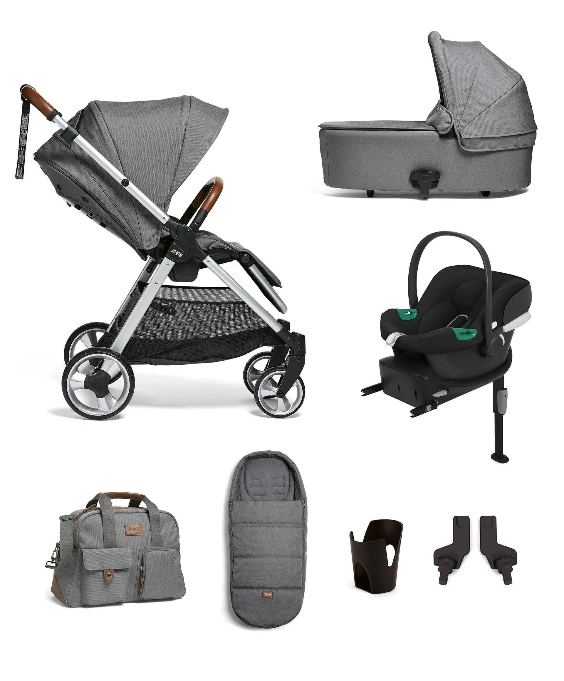 Flip XT2 7 Piece Complete Bundle with Aton B2 Car Seat and Base in Fossil Grey