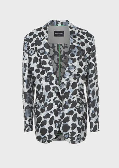 Single-breasted jacket in an animal-print jacquard silk blend