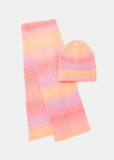 Girls 2 Piece Multicoloured Hat & Scarf Set (7-13yrs) - Age 7-10 Years