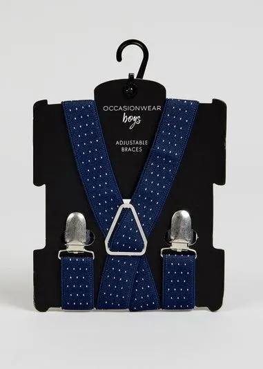Boys Navy Polka Dot Braces (3-13yrs) - Age 7 - 13 Years