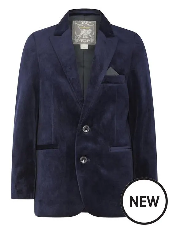 Boys Velvet Blazer - Navy