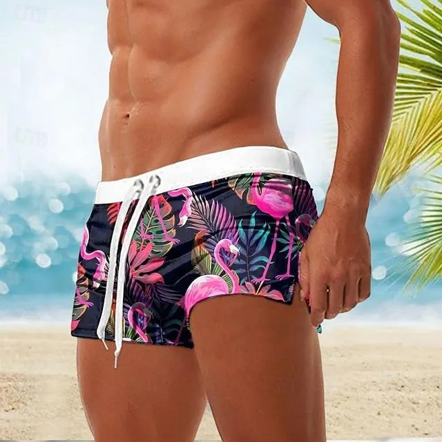 Men's Swim Shorts Swim Trunks Boxer Swim Shorts Shorts Pocket Drawstring Elastic Waist Flamingo Bird Breathable Soft Short Surfing Holiday Beach Fashion Designer Black Light Green Micro-elastic