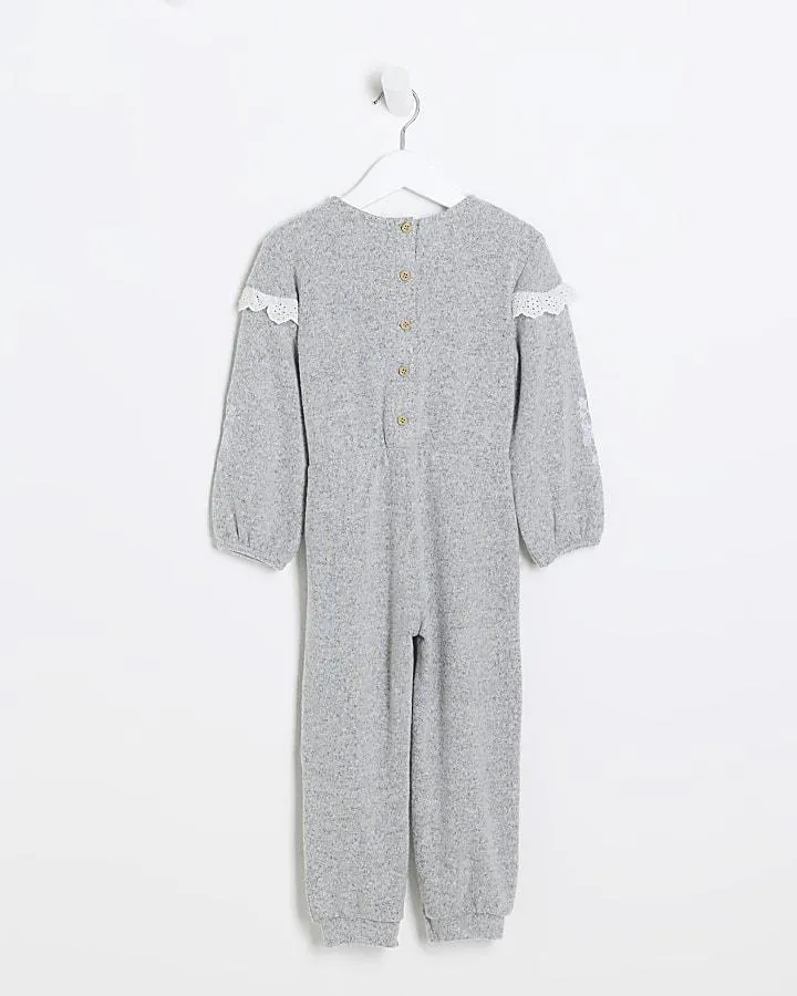 Mini Girls Grey Broderie Cosy Jumpsuit