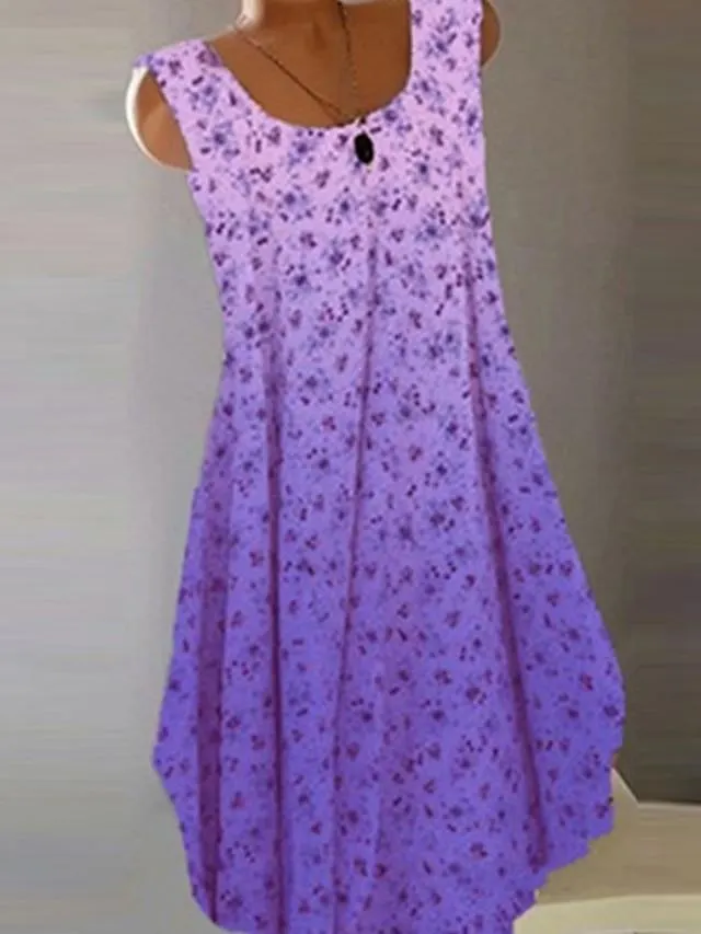 Women‘s Plus Size Curve Casual Dress Floral Crew Neck Print Sleeveless Spring Summer Casual Short Mini Dress Casual Daily Dress