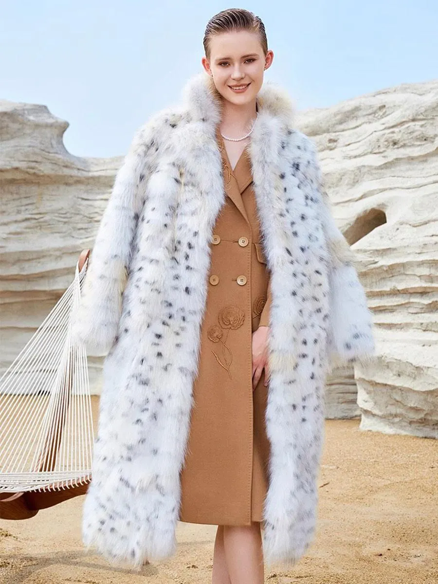 Faux Fur Coats White Animal Print Oversized Women Long Outerwear