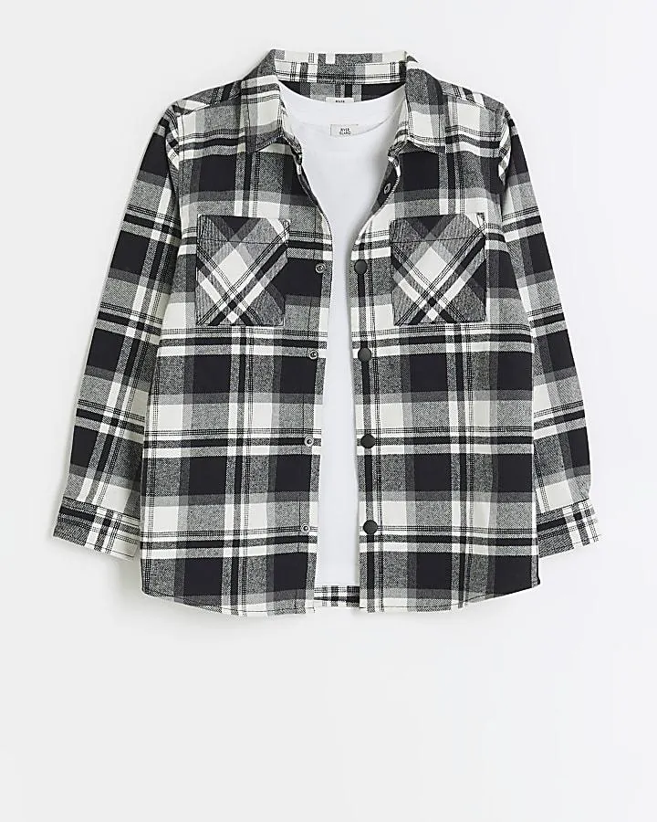 Boys Black Check Shirt and T-shirt Set