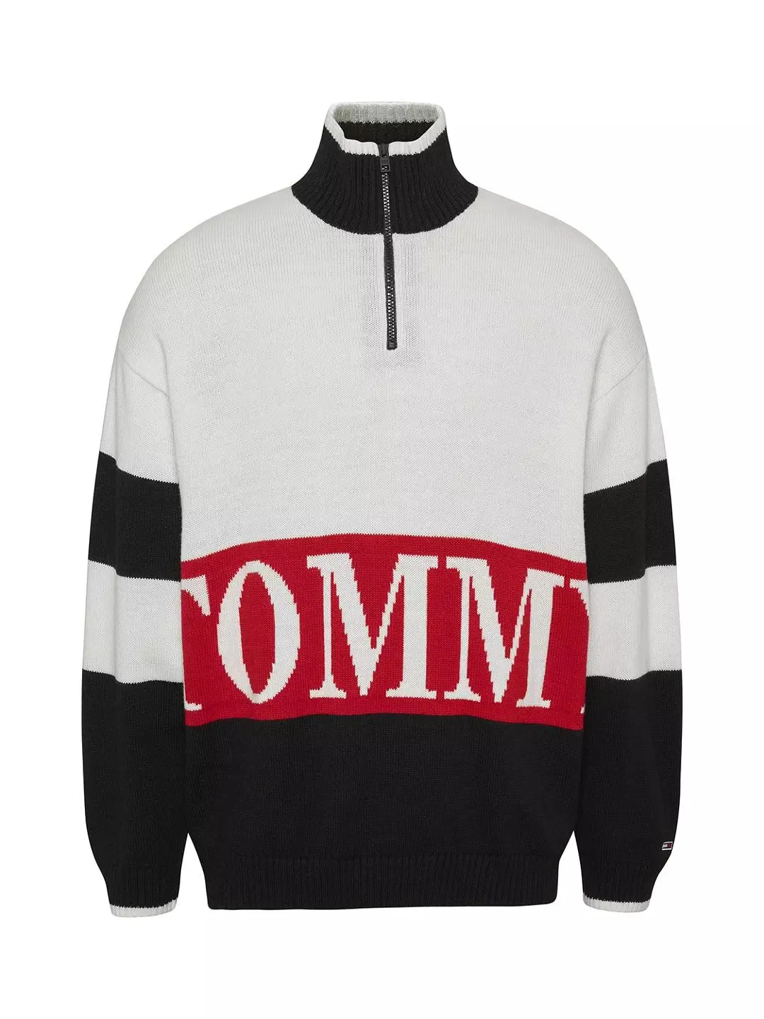 Tommy Jeans Oversized Quarter Zip Logo Embroidered Jumper, White/Multi