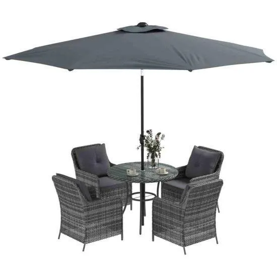 Outsunny 6pc Rattan Furniture Set w/ Umbrella - Grey