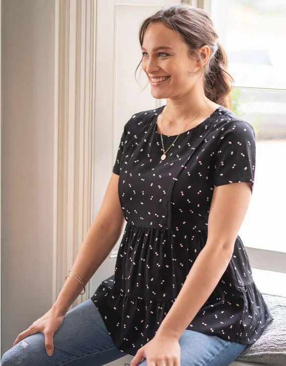 Woven Black Maternity & Nursing Tee